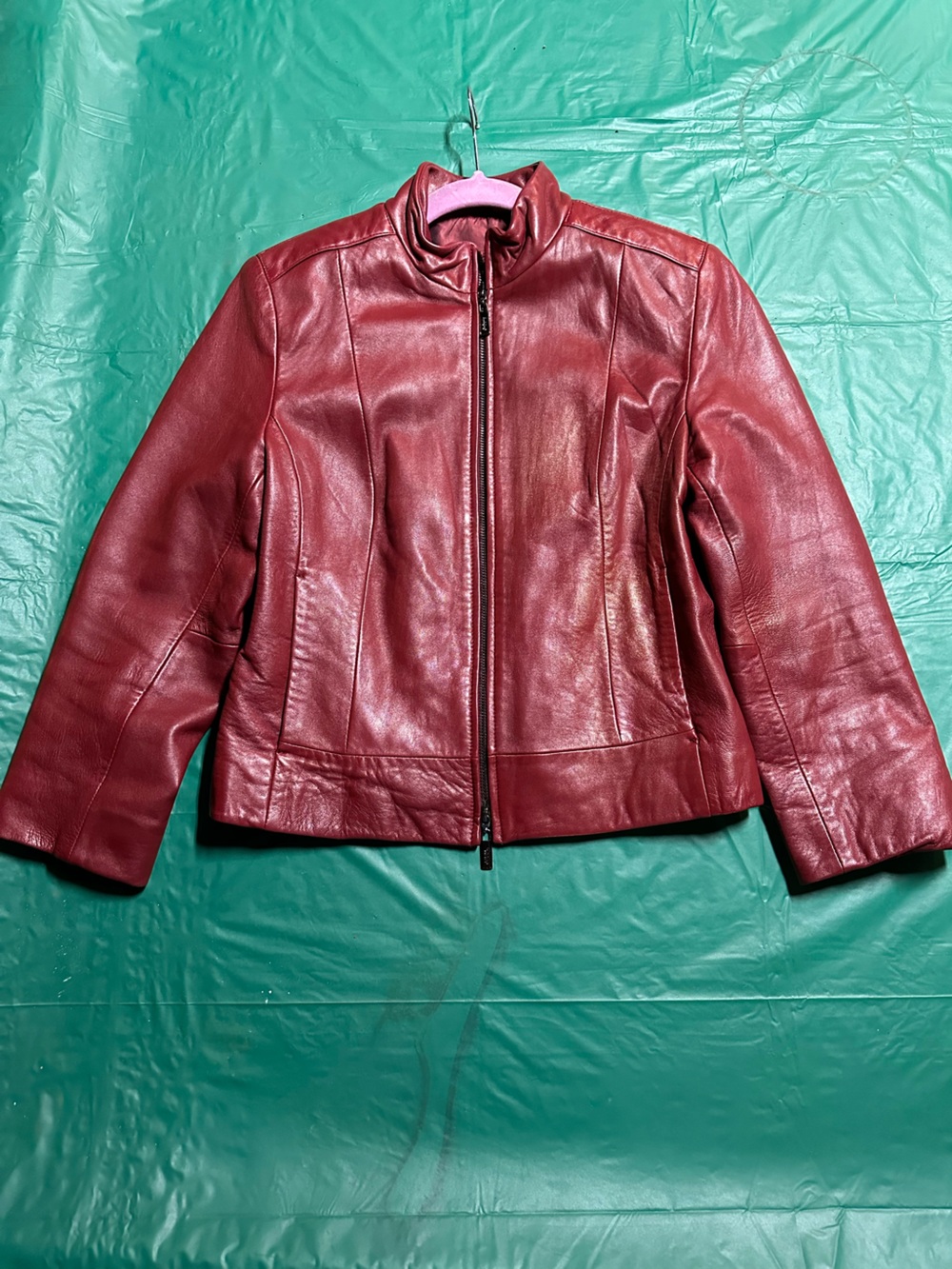 Siena Studio Women's Red Leather Zip-Front Jacket- size small